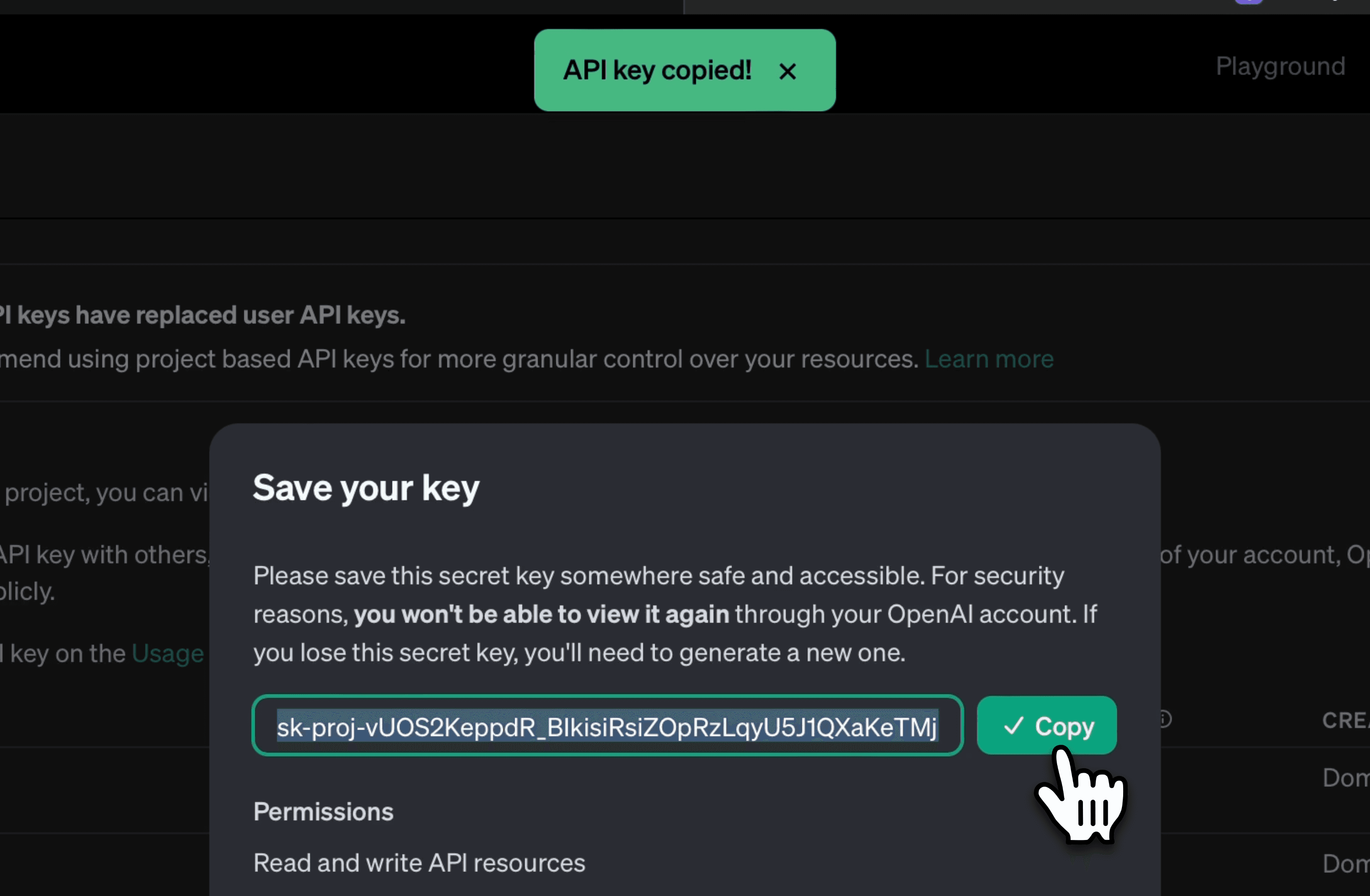 Copy OpenAI API key.